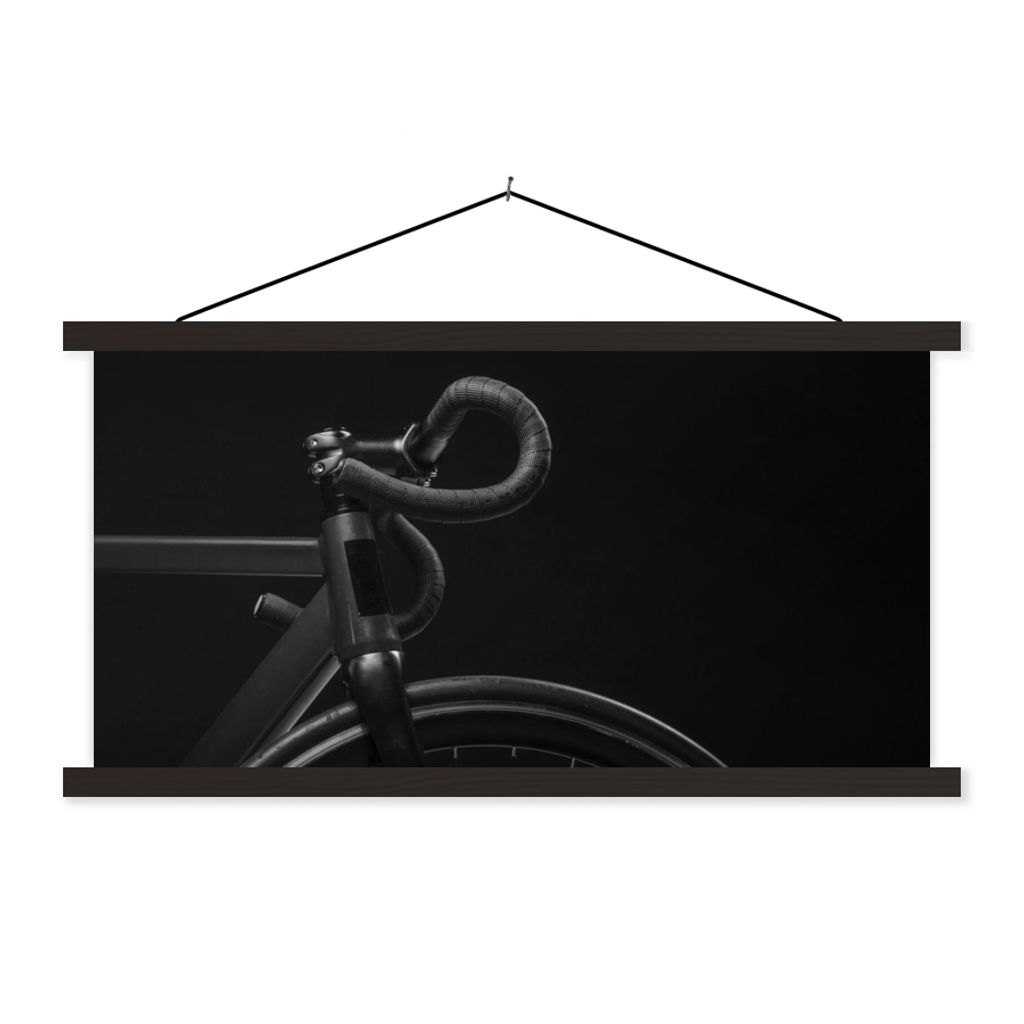 MuchoWow Textilposter Fahrrad - Lenker - Schwarz - Weiß 90x45 cm mit schwarzem Rahmen - Klemmleisten