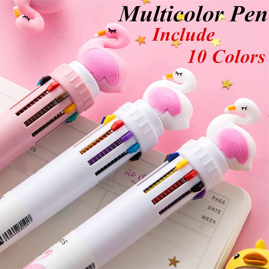 10 in 1 mehrfarbige 3D -Flamingo 0,5 -mm -Kugelschreien Retractable School Supplies