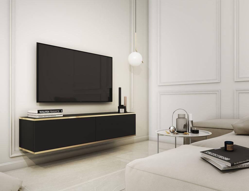 TV Lowboard – TV Schrank – TV Kommode – Fernsehtisch – ORO – RTV-135 – Schwarz – 135 cm –Push-to-Open Funktion – Mehrfarbig – M...