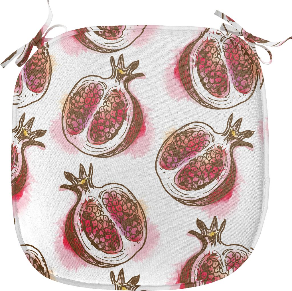 ABAKUHAUS Früchte Polster für Esszimmerstühle, Blühender Granatapfel, Dekoratives wasserfestes Kissen mit Riemen für Küchensitze, 40 cm x 40 ...
