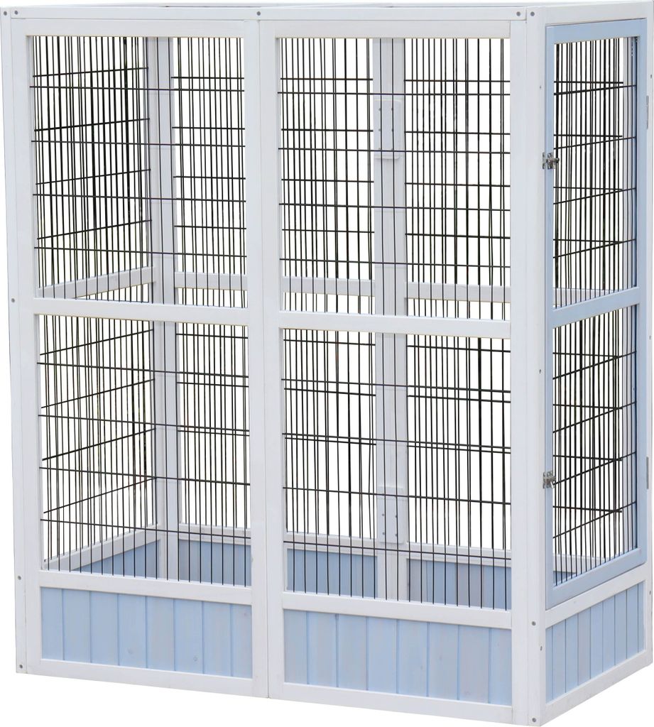 Dehner Vogelgehege Santorini, 60 x 116,4 x 136 cm, Holz/Metall, weiß/blau