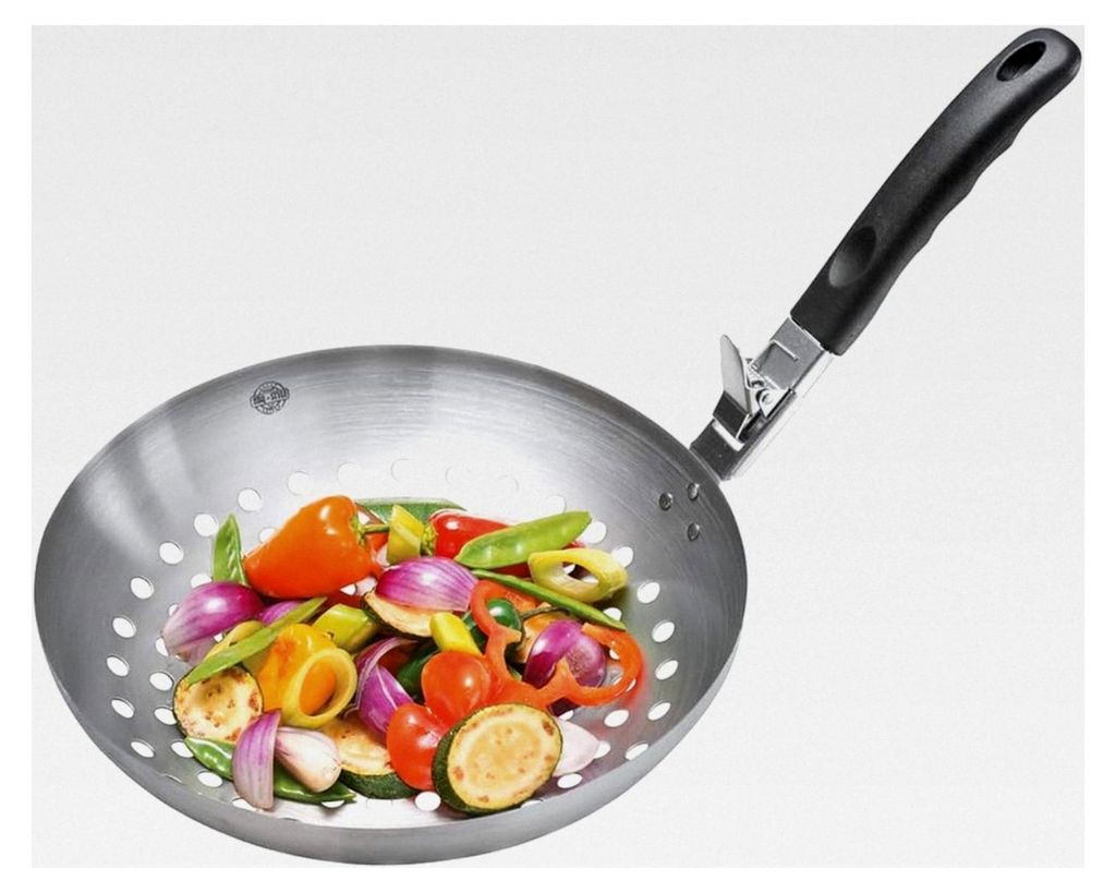 Edelstahl Gemüse-Wok für Grill und Backofen mit abnehmbarem Griff - Umweltfreundlich und wiederverwendbar für frisches Grillgemüse