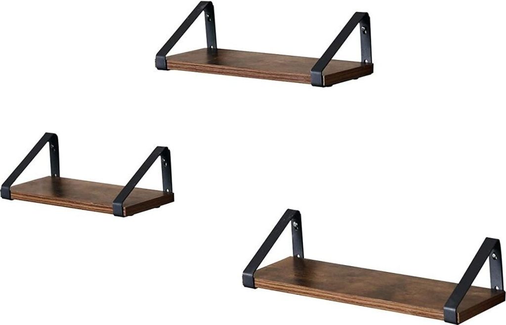 Vasagle Wall zestaw 3 półek z czarną ramą, brązowy Zdjęcie produktu 3