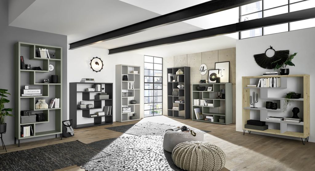 Mäusbacher Raumteiler Regal Tetrix Asteiche / Anthrazit matt lack 89 x 192 cm