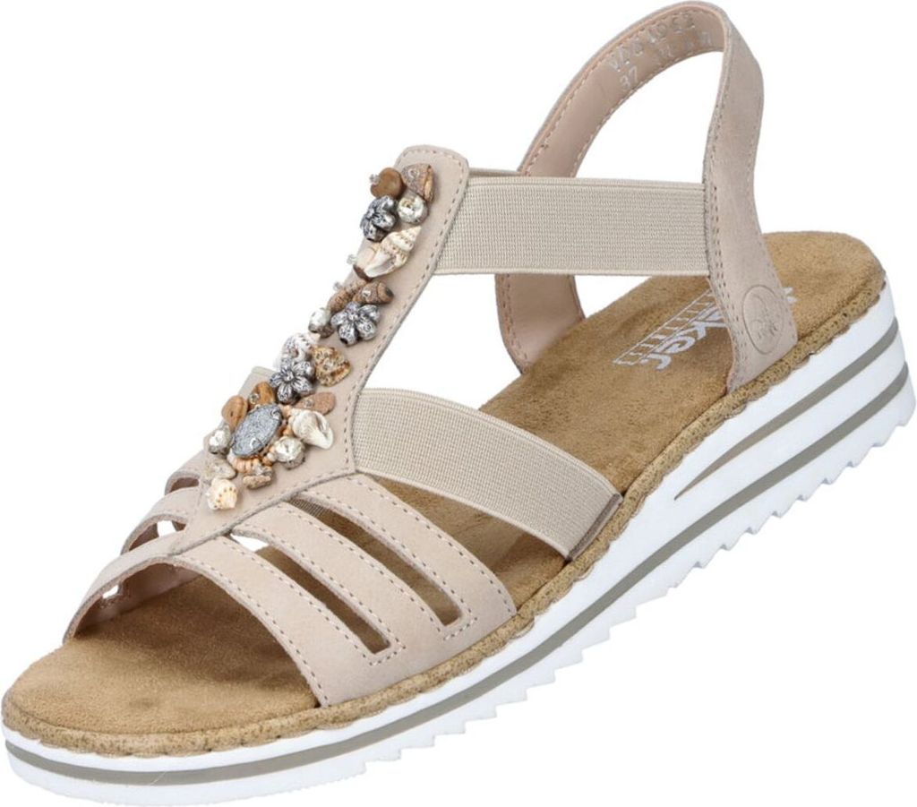 Rieker Sandalen Beige 37 Keilabsatz Muschel-Applikation