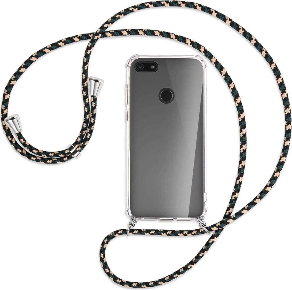Handykette Backcover-Schutzhülle mit Band (Metall silberfarben) für Motorola Moto E6 Play - camouflage