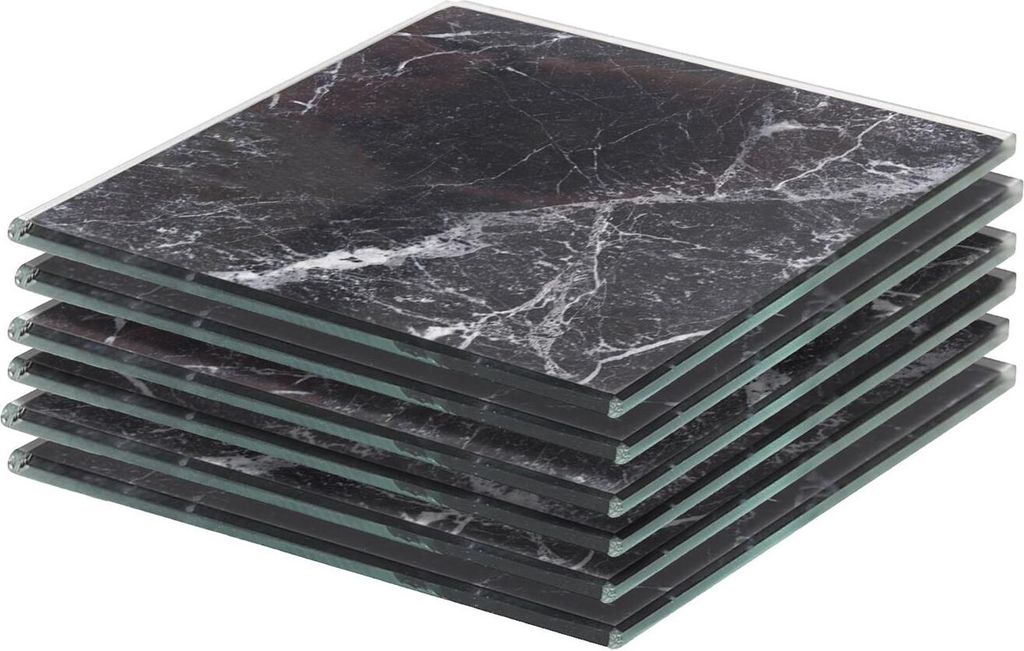 Harbour Housewares Quadratische Glasuntersetzer – 10 cm – Schwarzer Marmor-Effekt – 6er-Pack