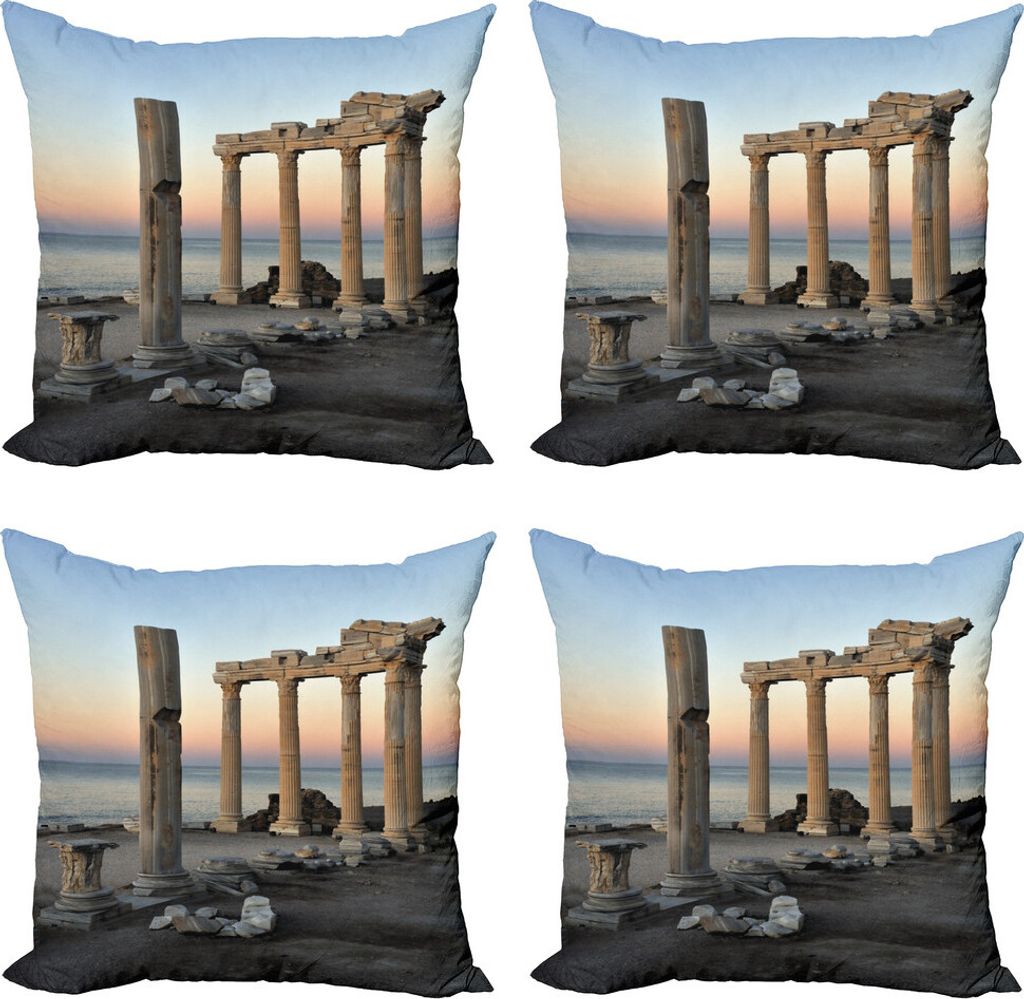 ABAKUHAUS Die Architektur Kissenbezug Set (4 Stück), Griechenland Säulen, Moderner Doppelseitiger Digitaldruck, 60 cm x 60 cm, Mehrfarbig