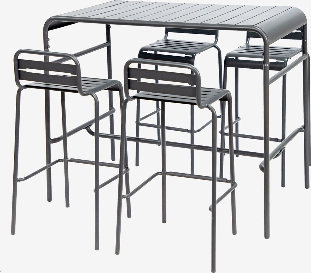 sweeek - Outdoor-Bartisch + 4 Barhocker mit Lehne aus Stahl - Anthrazit