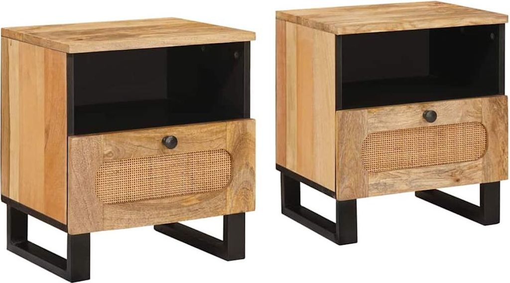 Nachttisch 2 pcs Natur 40 x 33 x 46 cm Massivholz Mango