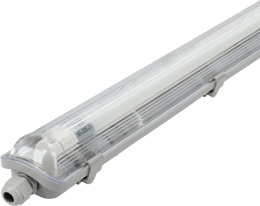 HERMETIC Set Hermetische Leuchte für LED T8 Leuchtstofflampen grau 120cm IP65 - Deckenstrahler - LED-Leuchtstofflampe - Energiesparlampe - mit 2x LED-Leuchtstofflampen 18W - Neutralweiß 4000K 1800lm