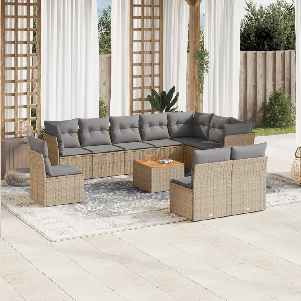 Maison Exclusive - 11-tlg. Garten-Sofagarnitur mit Kissen Beige Poly Rattan