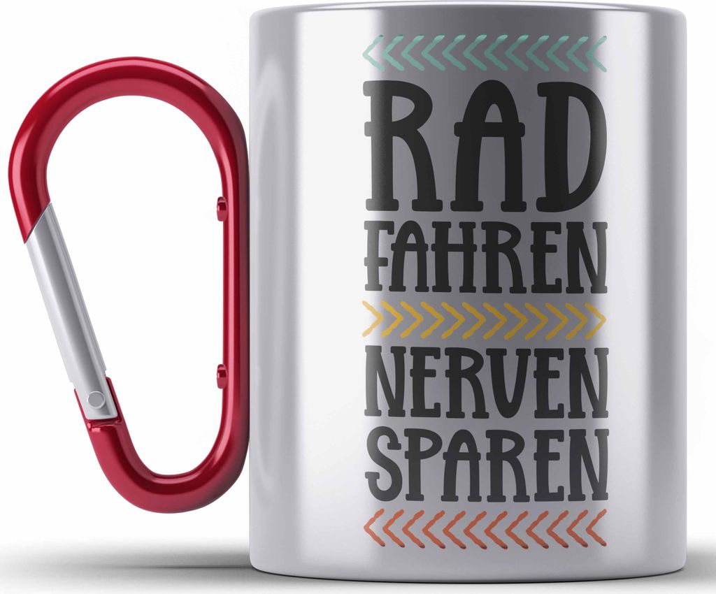 Trendation - Fahrrad Radfahrer Geschenk Rennrad Bike Geschenkidee Männer Edelstahl Tasse Karabiner Fahrradfahrer Karabiner Edelstahl Tasse Karabin...