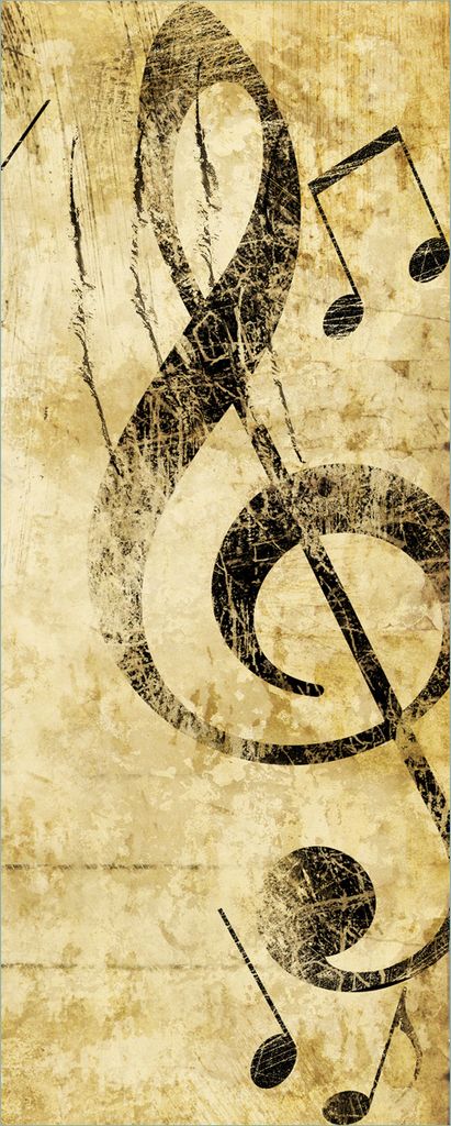 Wallario Poster - Musik als Leidenschaft Notenschlüssel in braun, Kunstdruck Größe: 50 x 125 cm