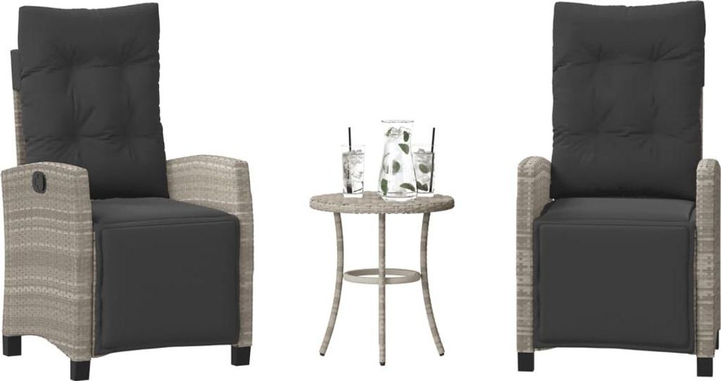 "Schlussverkauf" 3-tlg. Bistro-Set moderne - Gartenmöbelset - mit Kissen - Hellgrau Poly Rattan C12180