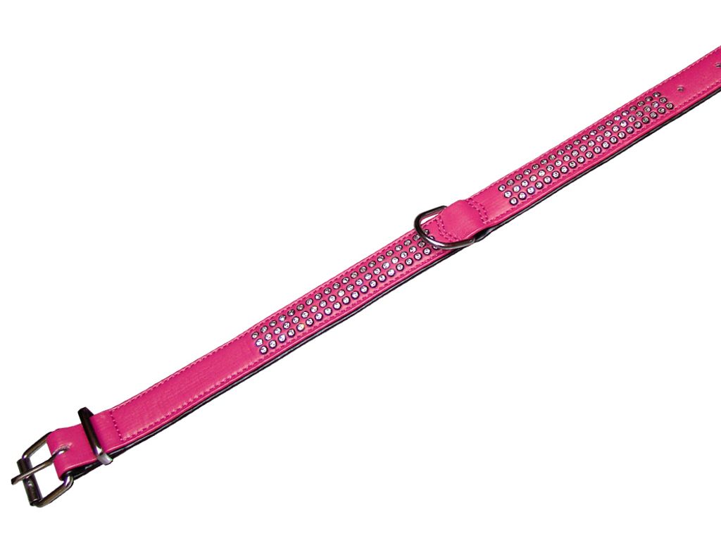 Nobby Halsband "Crystal" dreireihig 52 cm (38-46 cm), 22/24 mm fuchsia / schwarz