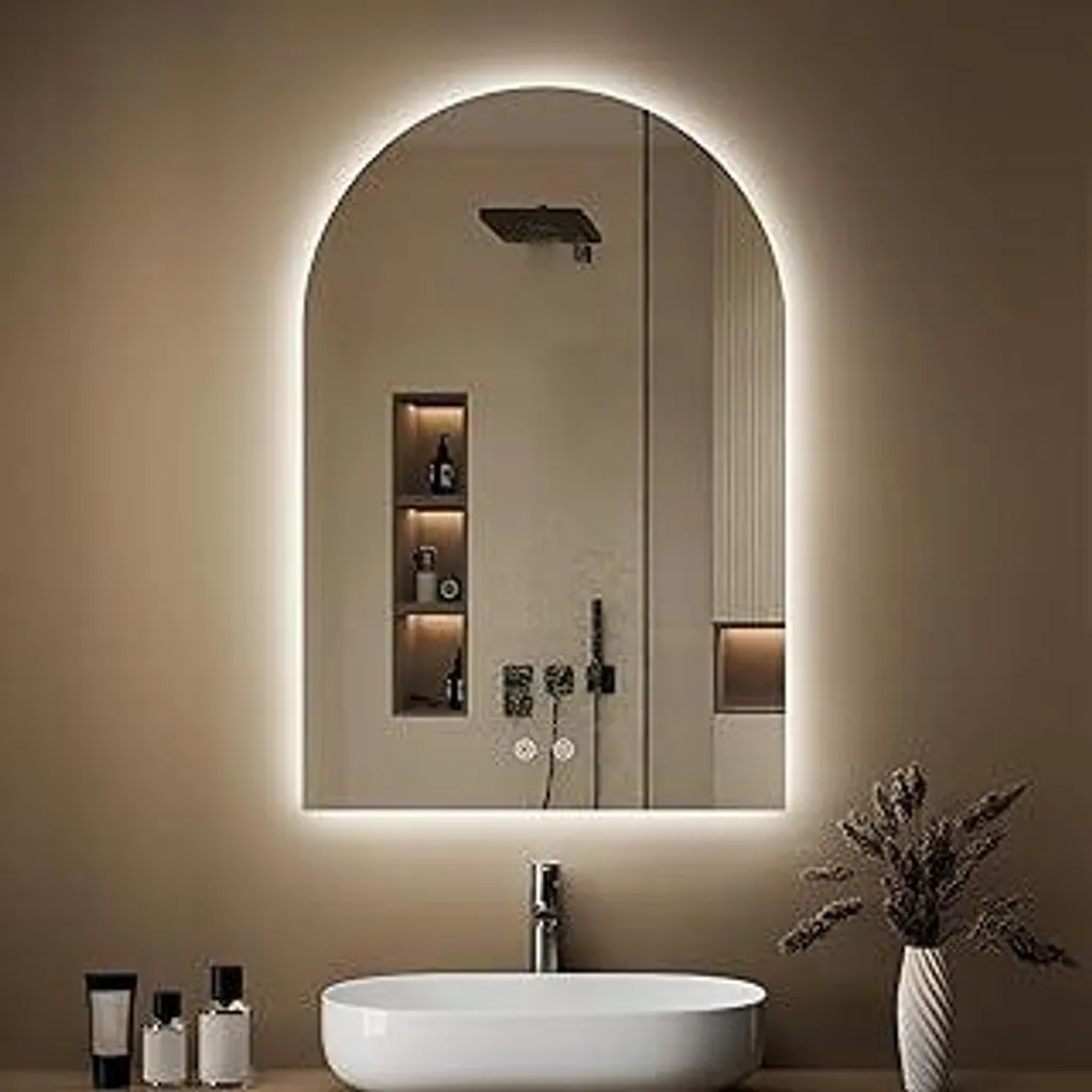 Specchio Bagno Curvo OUMUSU 50x75 con Luce LED e Touch Dimmerabile