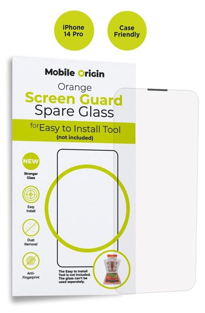 Mobile Origin Orange Screen Guard, Apple, iPhone 14 Pro, Kratzresistent, Schockresistent, Schlagfest, Stoßfest, Transparent, Schwarz, 1 Stück(e)