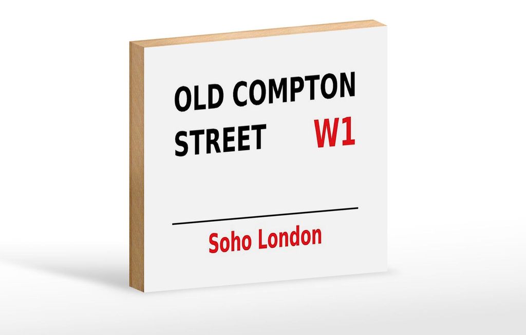 Holzschild London 18x12cm Soho Old Compton Street W1