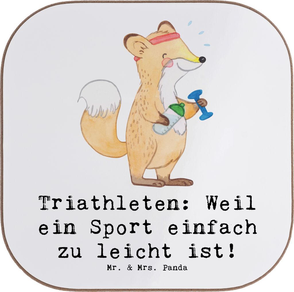 Mr. & Mrs. Panda Holzuntersetzer Triathlon Helden - Weiß - Geschenk, gläseruntersetzer, Teamsport, mentales Training, Radfahren, mentale Stärke,...
