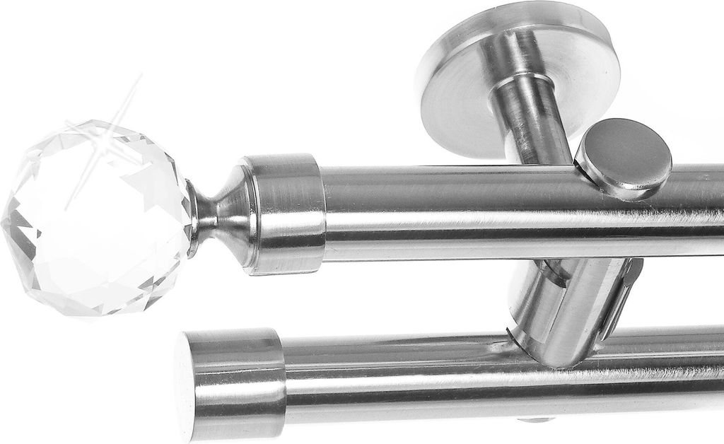 Gardinenstange Ø 20mm I Metall in Edelstahl Look 2-läufig Deckenbefestigung D41