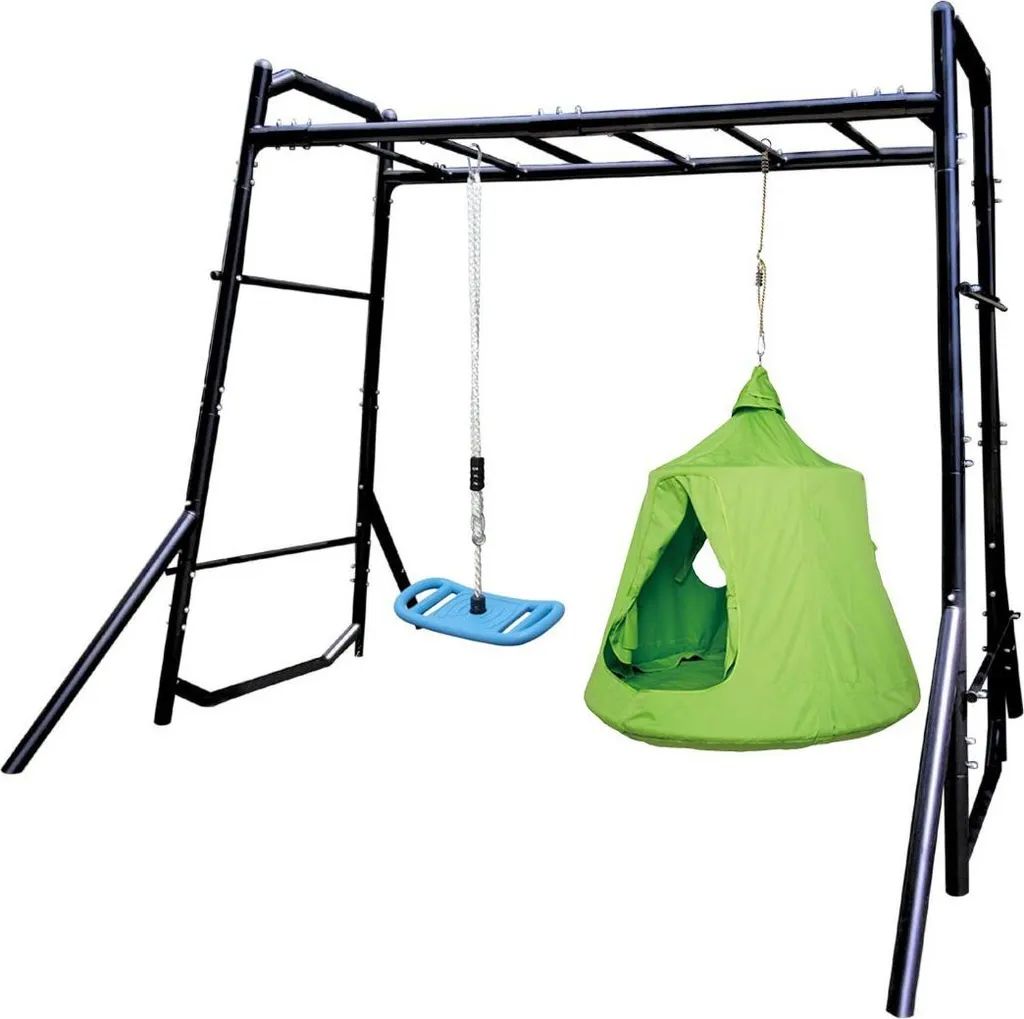 Gymnase de jardin avec balançoire nid de cigogne et échelle horizontale