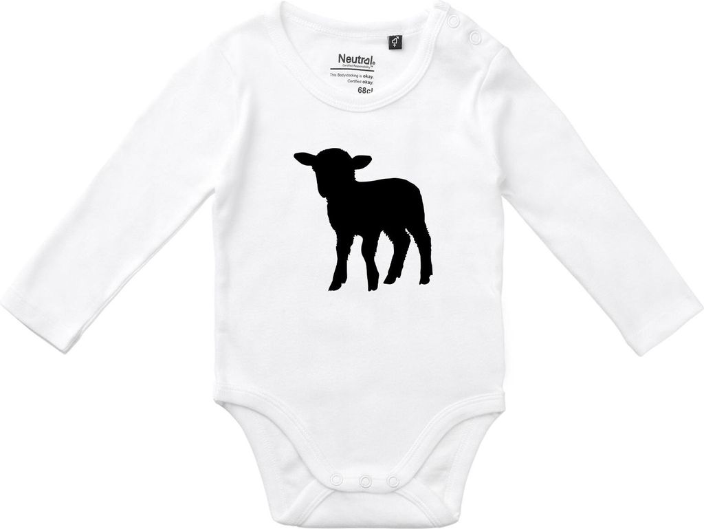 Huuraa Baby Body Lamm Silhouette 80 White Baumwolle Fairtrade Langarmbody Geschenkidee