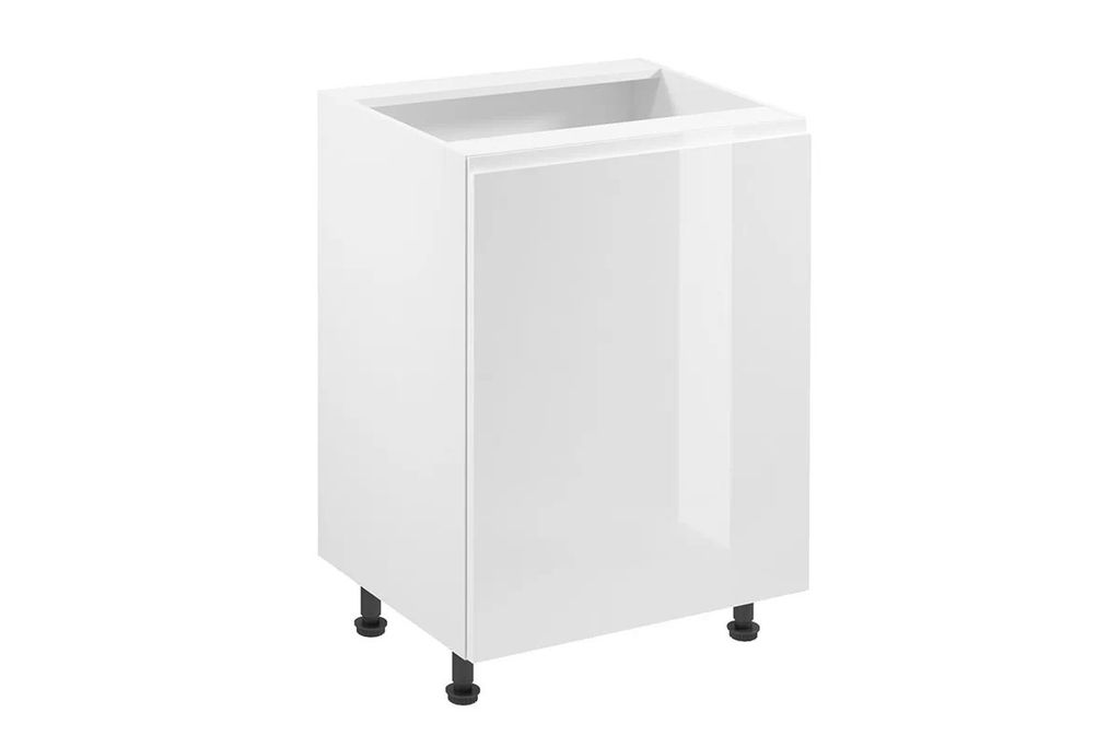 Küchenunterschrank 60 cm mit 1 Tür ohne Arbeitsplatte, Aspen D60 P/L Weiß/Hochglanz