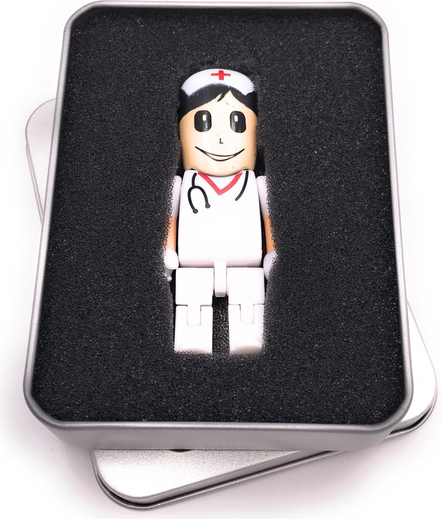 Onwomania Arzt Doktor Chirurg Puppe Figur Männchen weiß USB Stick in Alu Geschenkbox 64 GB USB 3.0