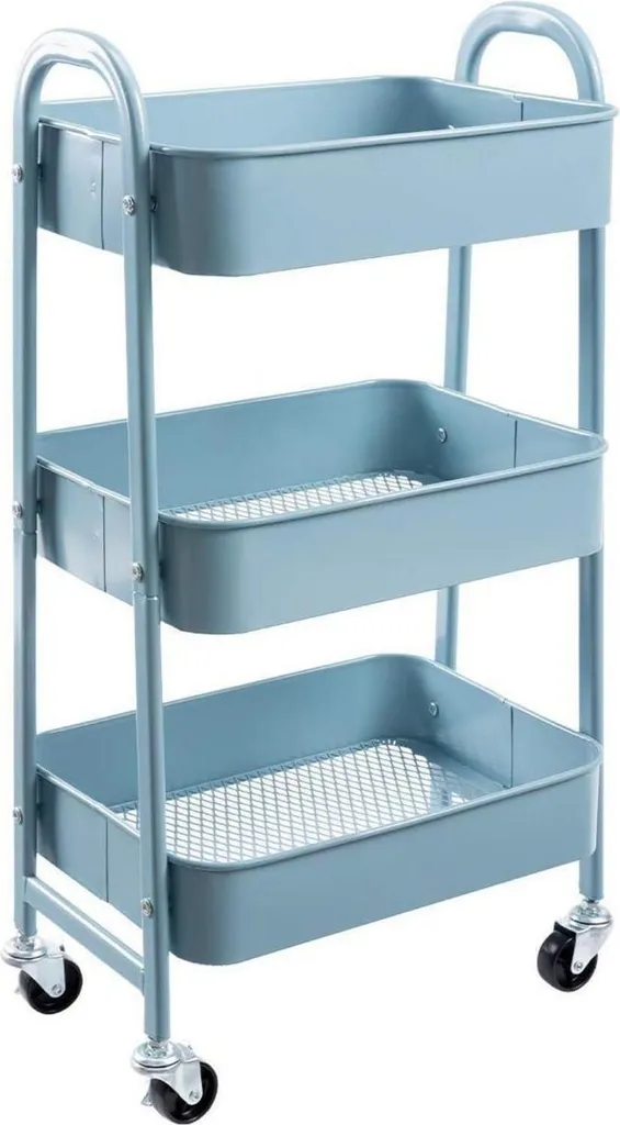 DOEWORKS Carrello Metallo 3 Ripiani Grigio Blu | Offerta Carrellino Ruote