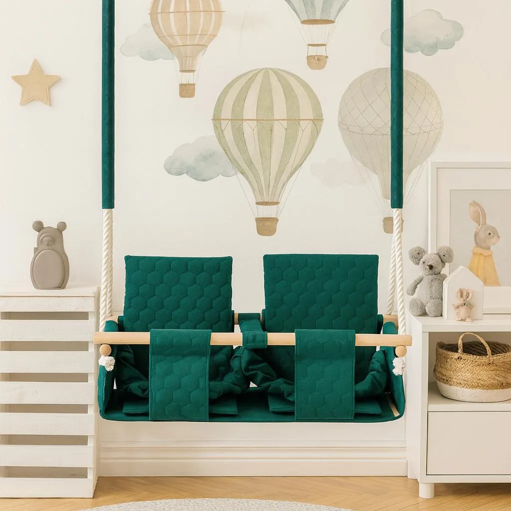 Balançoire double sécurisée pour bébé verte - Solution jumeaux sans choc - 4