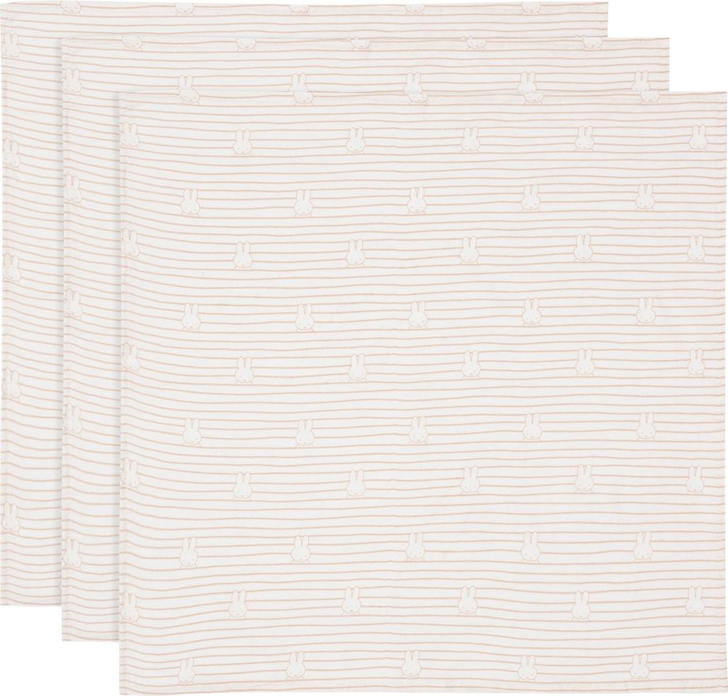 Jollein Miffy Hydrophiles Tuch - 70 x 70 cm - Stripe Biscuit - 3 Stück | Baumwollwindeln