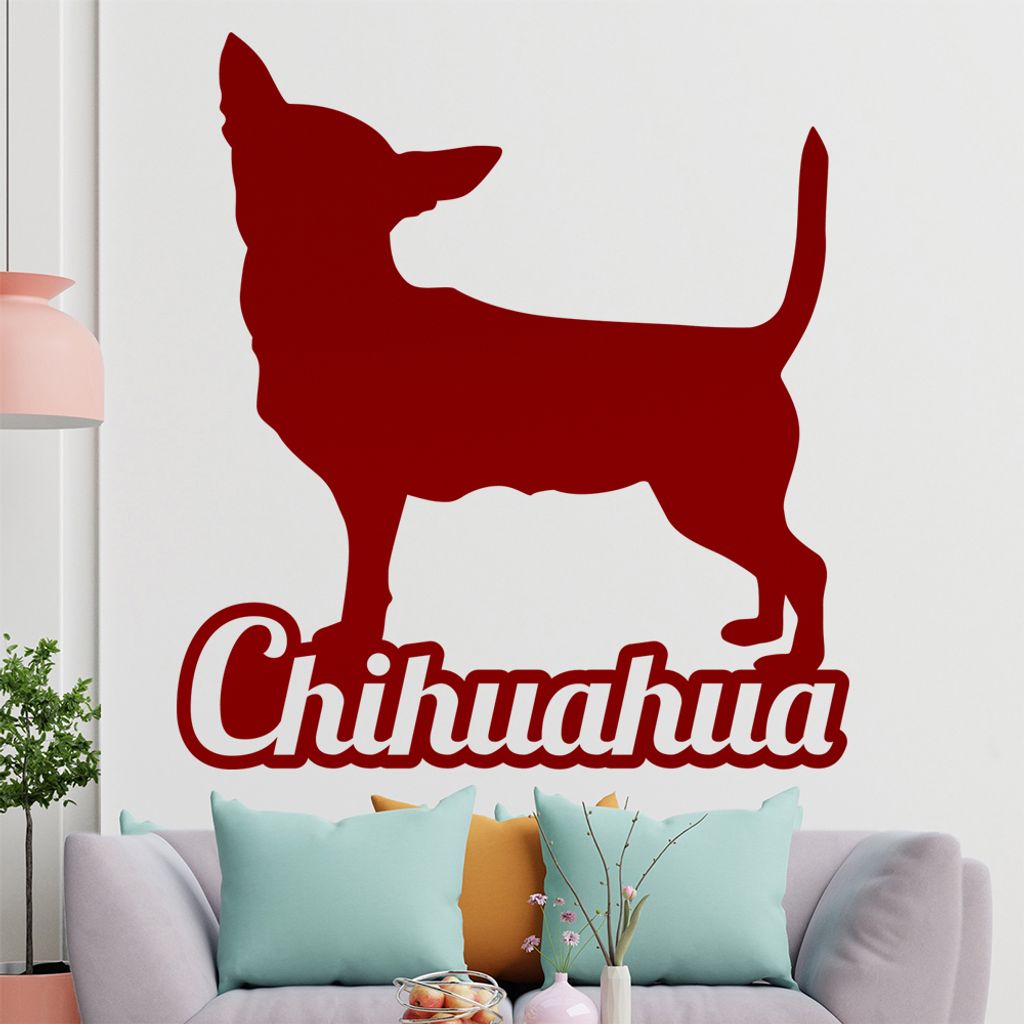 KIWISTAR Chihuahua mit Name Schrift Silhouette Wandtattoo in 6 Größen - Wandaufkleber Wall Sticker - Dekoration, Küche, Wohnzimmer, Schlafzimmer...