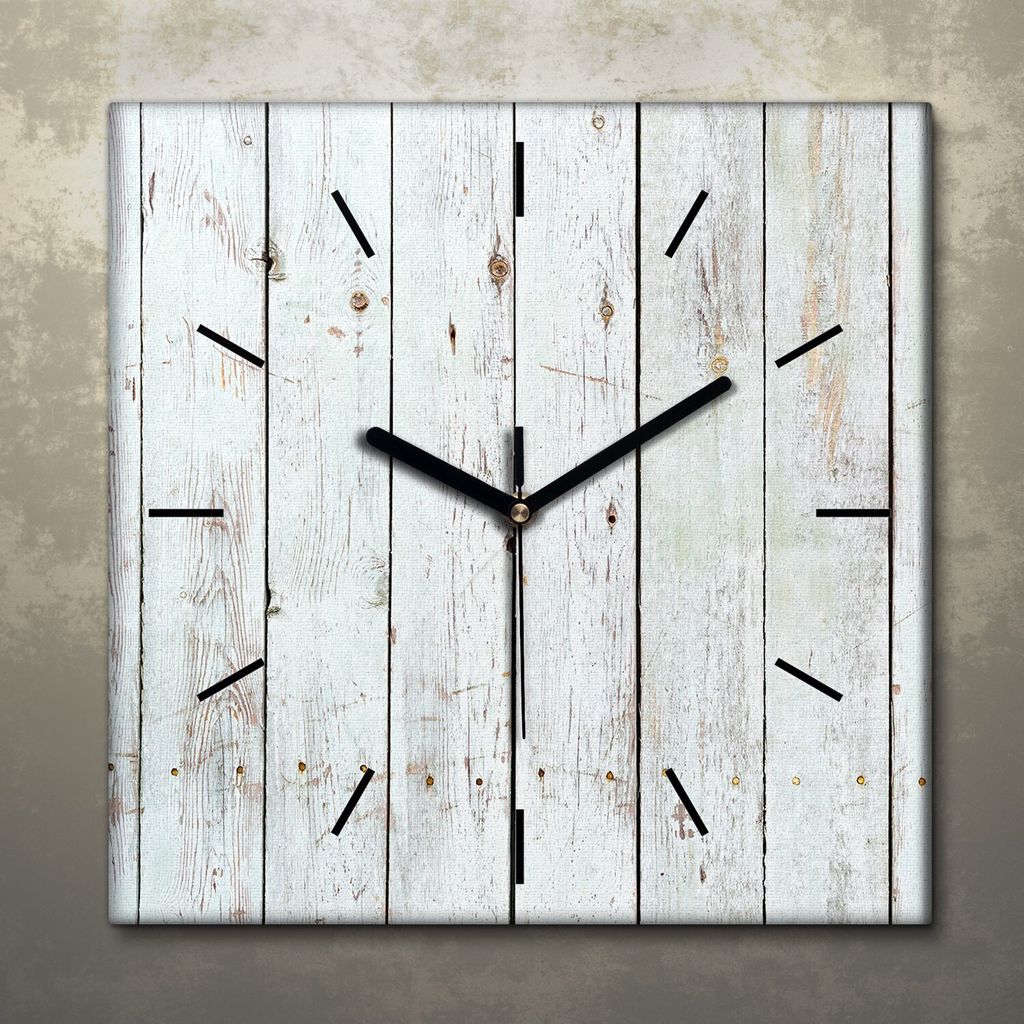 Wohnzimmer Leinwand Uhr Geräuschlos Küche 30x30 Weiß, Holz, Motive, Textur, schwarze Zeiger