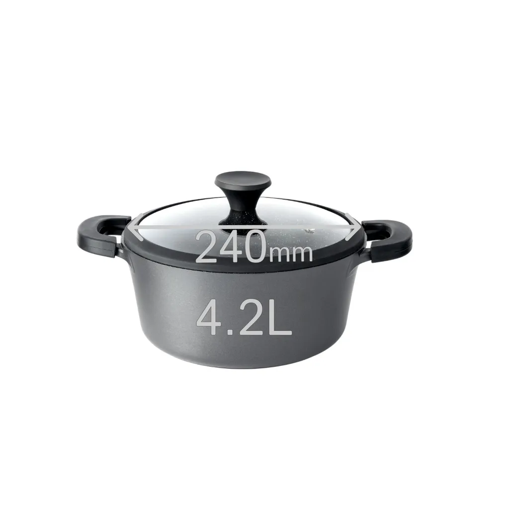 Pentola BIOL in alluminio da 4 litri con rivestimento antiaderente, coperchio in vetro e manici in silicone rimovibili, adatta all'induzione, per tutti i tipi di fornelli