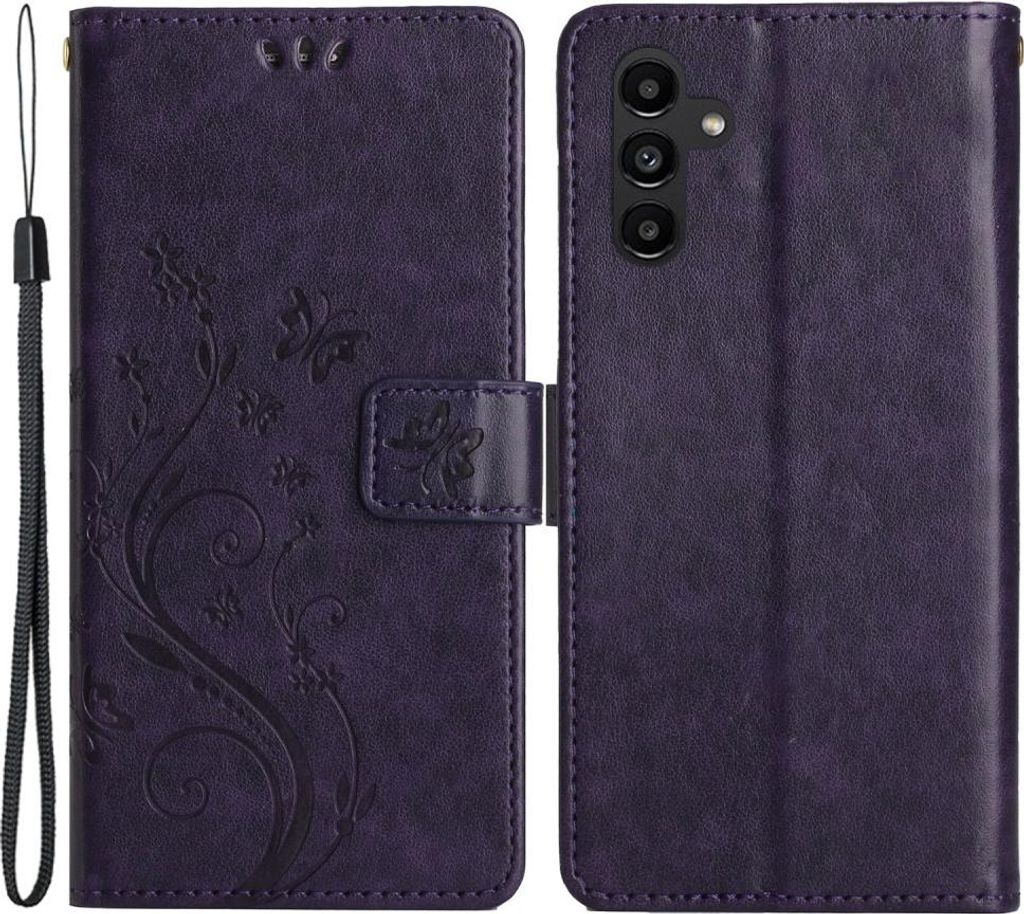 Samsung Galaxy A54 Hülle - Coverup Blumen & Schmetterlinge Klapphülle - Lila