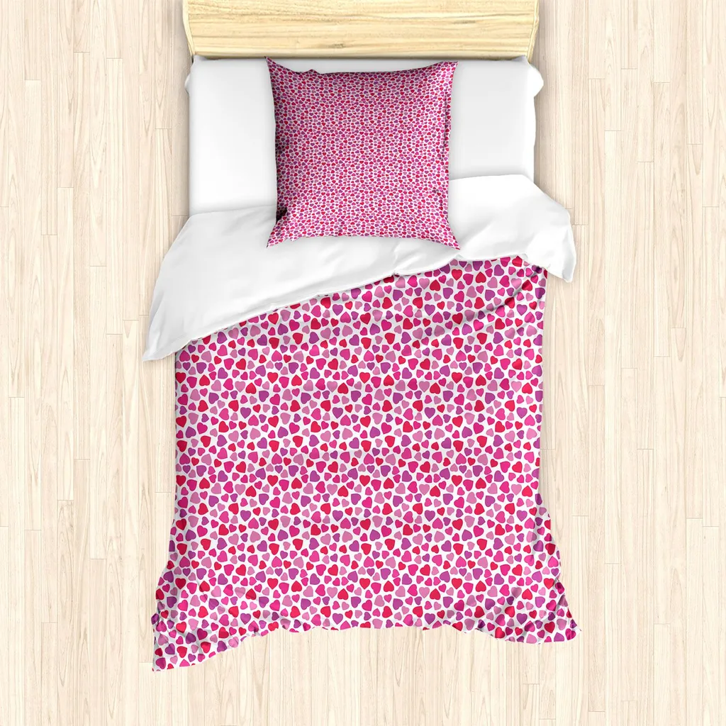 Housse de couette microfibre rose fuchsia thème amour avec cœurs 135x200