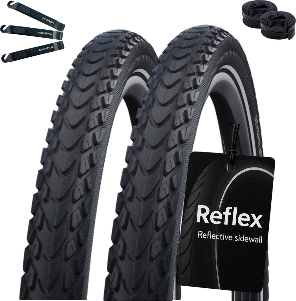 maxxi4you 2 x Schwalbe Marathon Mondial Performance Fahrradreifen RaceGuard E-50 Schwarz/Reflex 42-622 (28 x 1.60") + 2 Schwalbe AV17 Schläuche in...