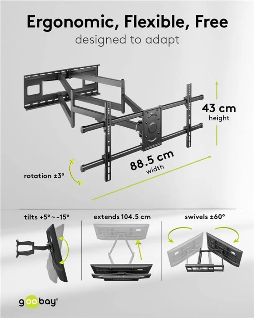 Support Mural TV Orientable pour Grand Salon et Écran Géant 90"