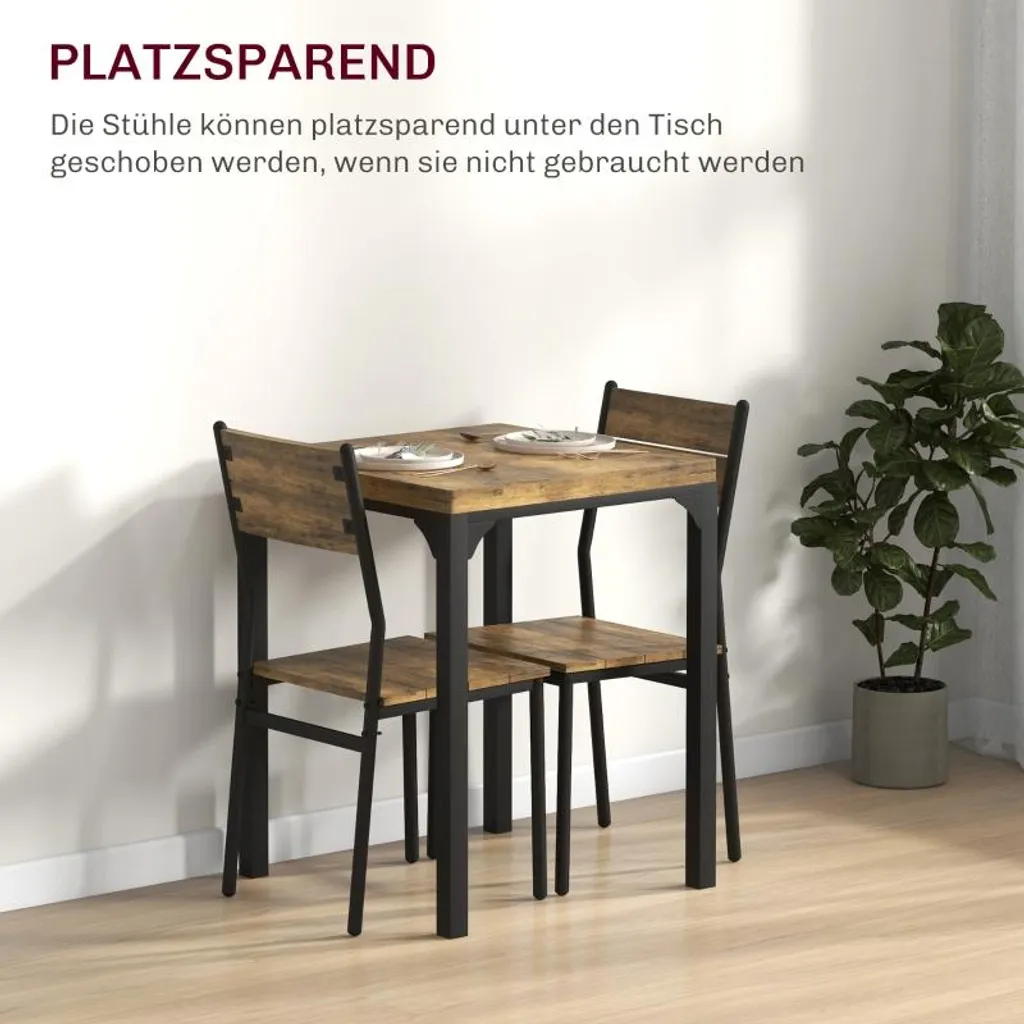 Petite table de cuisine avec 2 chaises marron Ensemble repas compact MDF