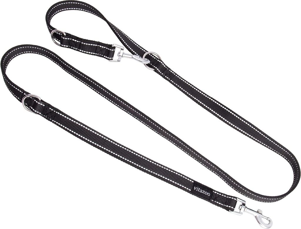 vitazoo Hundeleine in Schwarz Reflektierend 2mx2,5cm, fest und in 3 Längen verstellbar - geeignet für große und kräftige Hunde - Hundeleine, Do...