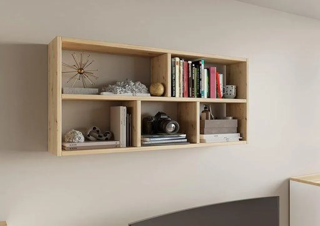 Rangement d'angle mural pour salon et bureau - Étagère chêne 113,6 x 50 cm