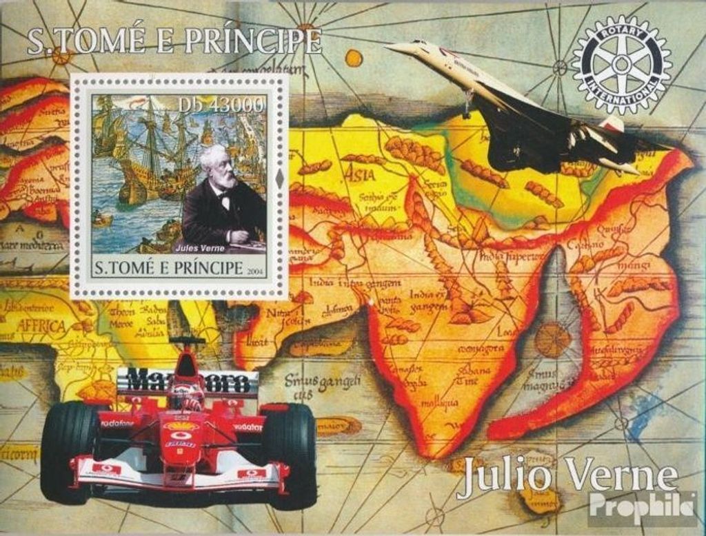 Briefmarken Sao Tome e Principe 2004 Mi Block 499 (kompl. Ausgabe) postfrisch Segelschiffe, Ferrari, Concorde, Rotary