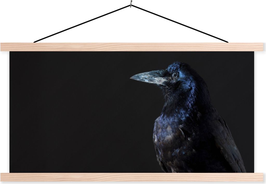 MuchoWow Textilposter Vogel - Tiere - Schwarz 120x60 cm mit holzfarbenen Rahmen - Klemmleiste