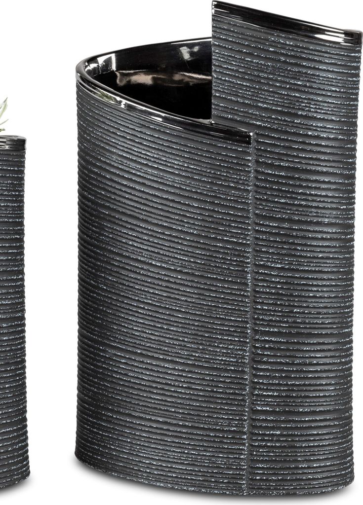 Deko Vase ANTHRAZIT WRAP H. 29cm B. 18cm silber grau Keramik Formano