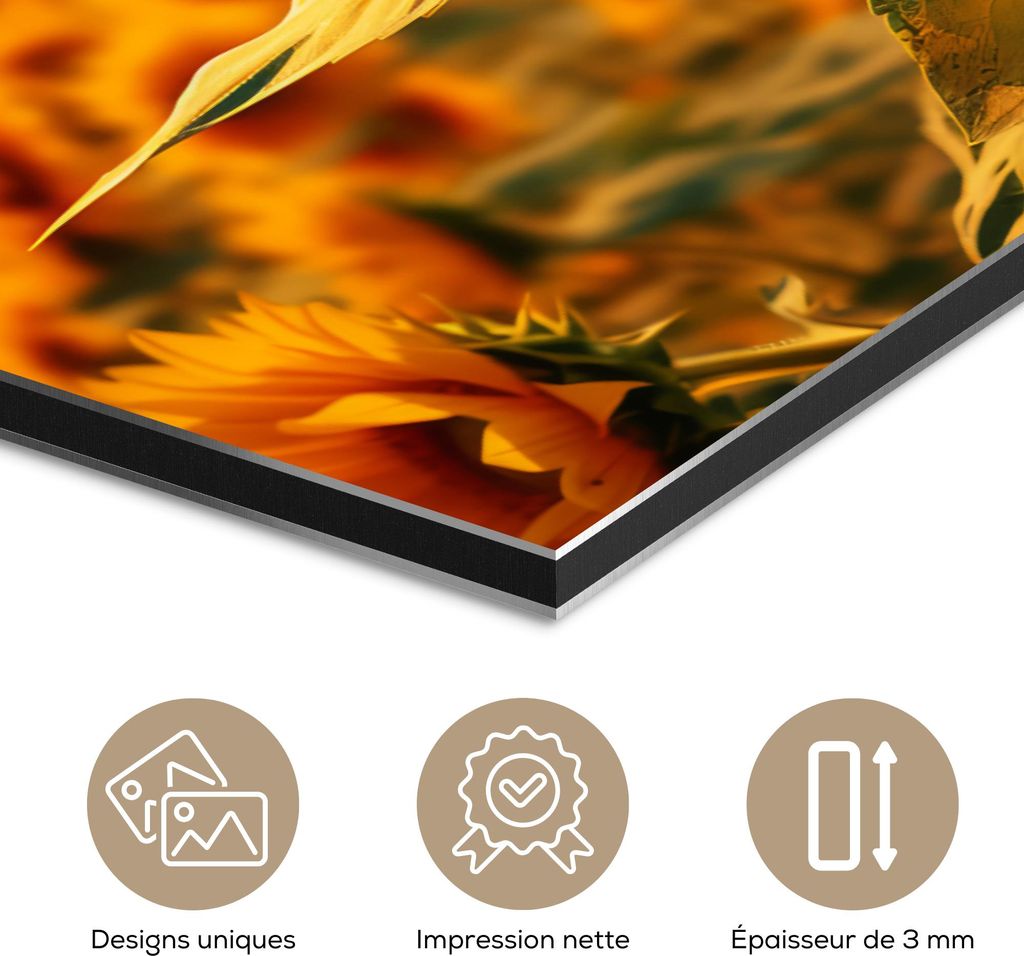 MuchoWow Wanddekoration Metall Metallbild Wandkunst 80x60 cm Sonnenblume - Blumen - Gelb - Blumenfeld mit Sonnenblumen MuchoWow Aluminium Gemälde ...