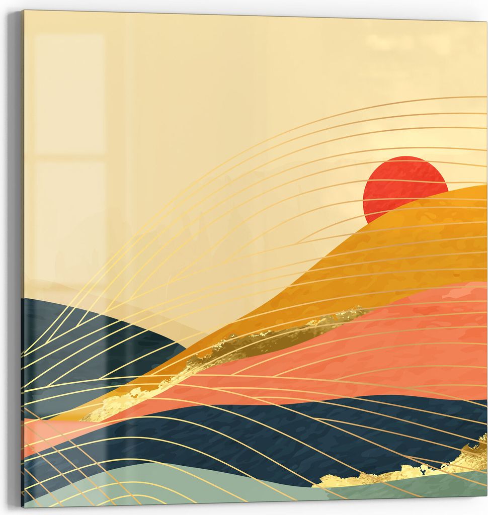DEQORI Glasbild Acryl 50x50 cm 'Abstrakte Bergwelt' Wandbild Bild modern Deko
