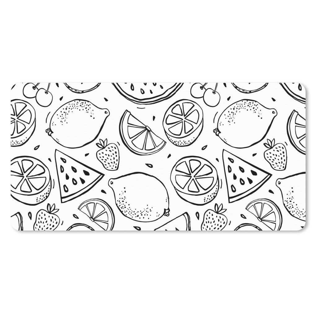MuchoWow Schreibtischunterlage Obst - Schwarz - Weiß - Muster 80x40 cm - XXL Mauspad - Gaming Mauspad