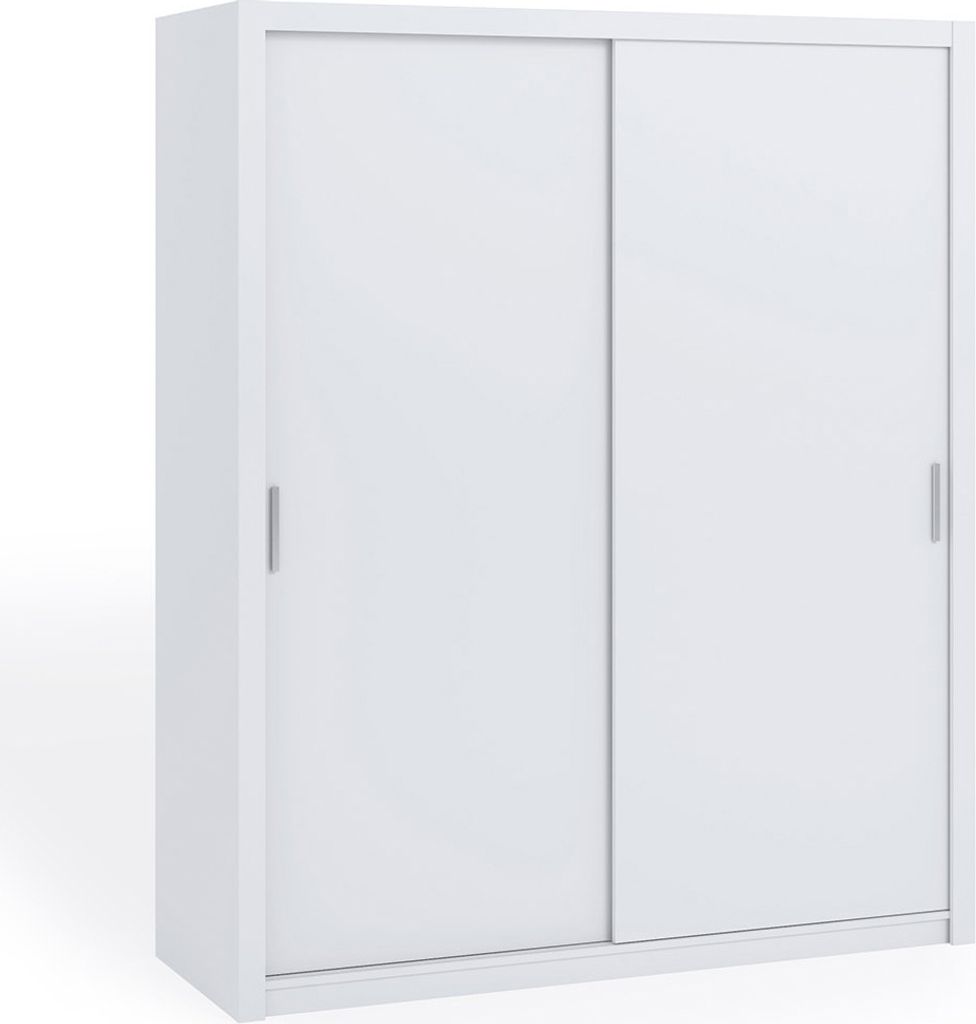 Schiebetürenschrank Zenit 180 cm, Praktische Schlafzimmerschrank mit zwei Kleiderstangen (Farbe: Weiß, ohne Spiegel)