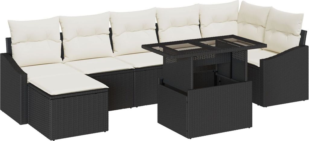 Möbel 8-teiliges Gartensofa-Set mit Kissen Schwarz Poly Rattan - Gartensofas 3357780